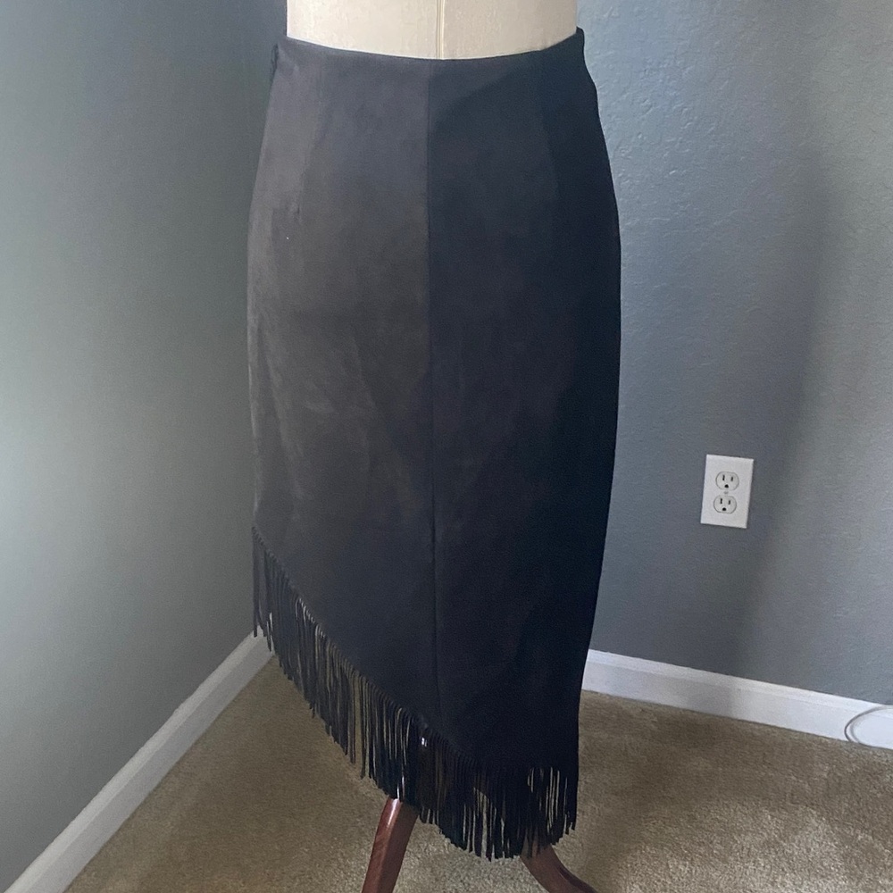 Zara Black Faux Asymmetrical Fringed Skirt - Picture 3 of 4